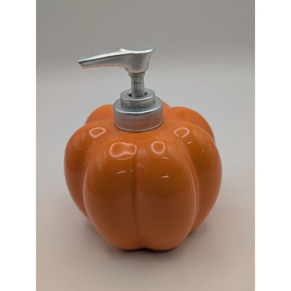 Vintage Halloween Ceramic Pumpkin Soap Dispenser Jack O Lantern Lotion Pump Fall